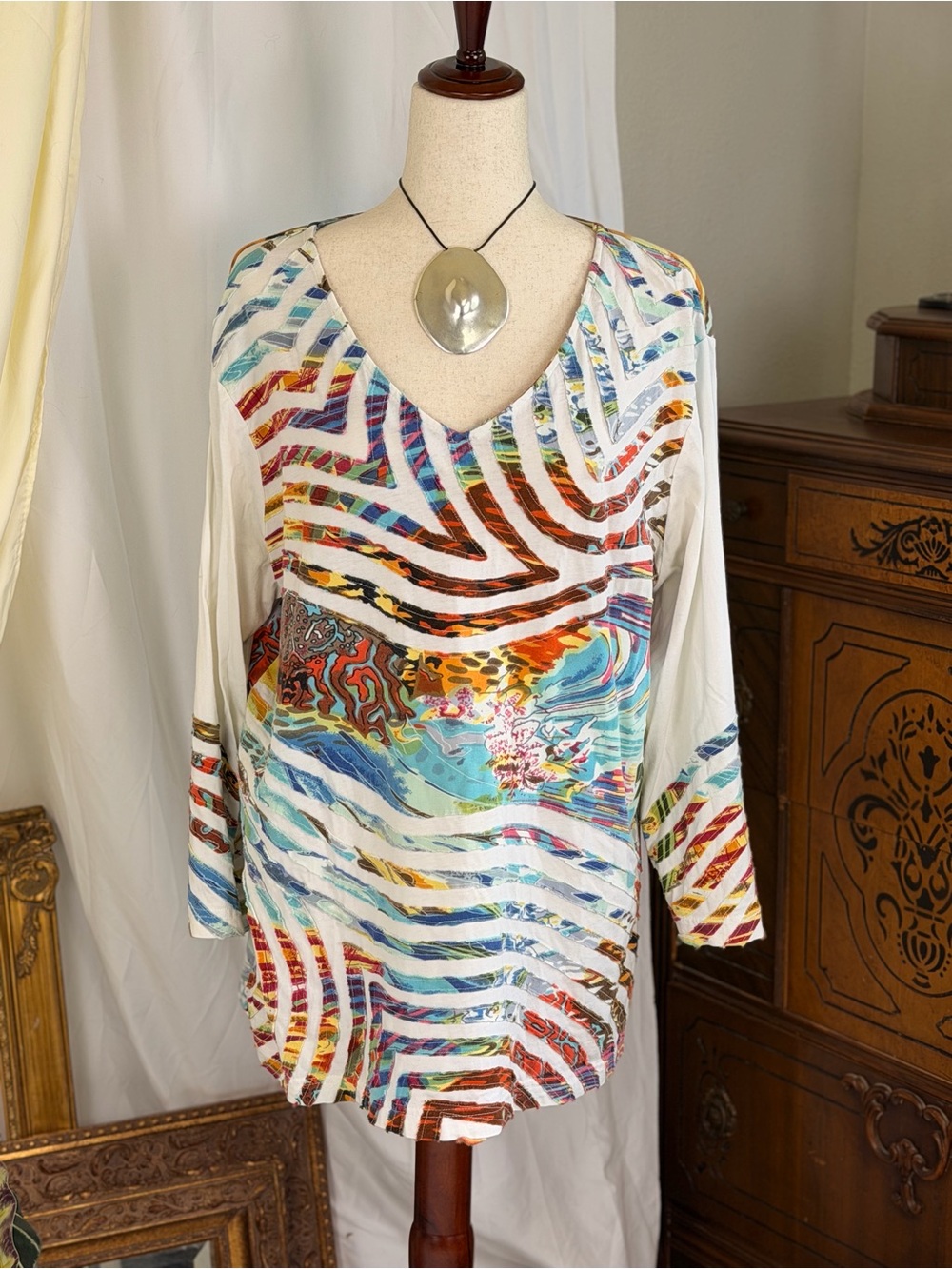Coastal Beach Multicolor V-Neck Abstract Print Tunic - Parsley & Sage, unique